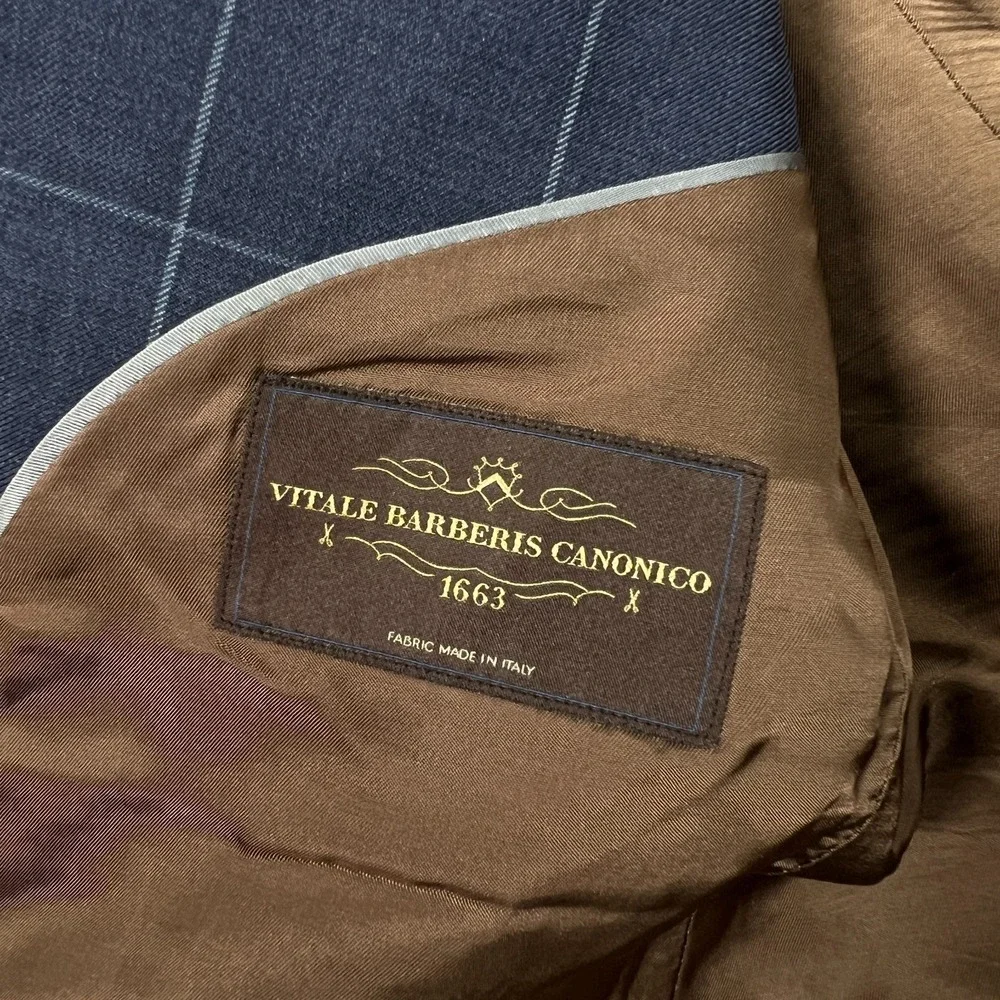 Brooks Brothers Suit Jacket Mens 40R Windowpane Check Blue Vitale Blazer Wool
